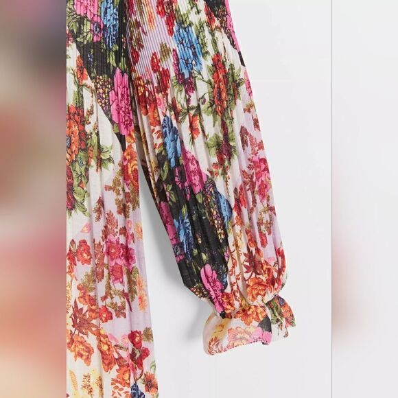 Anthropologie Mauve Shara Floral Patchwork Pleated Midi Dress Size Extra Small - Picture 3 of 10